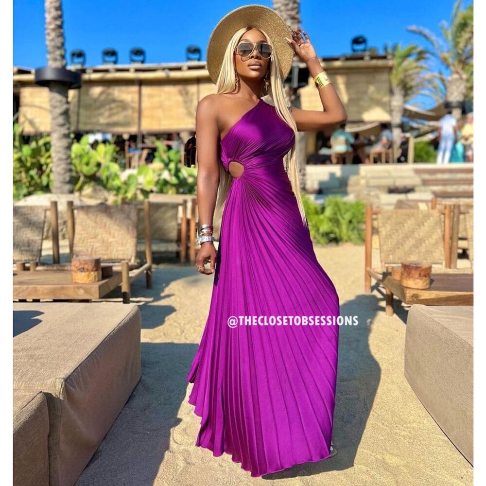 MANGO Purple Pleated Midi Dress NWT One Shoulder Cut Out Wedding Guest 6 8 10